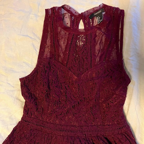 Vintage Forever 21 Lace Mini Dress Size Small in Maroon - Picture 1 of 4